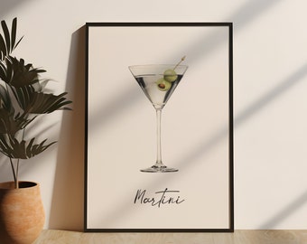 Bar Cart Wall Art | Martini - Printable Minimalist Cocktail Wall Art | Digital - Printable Art Prints