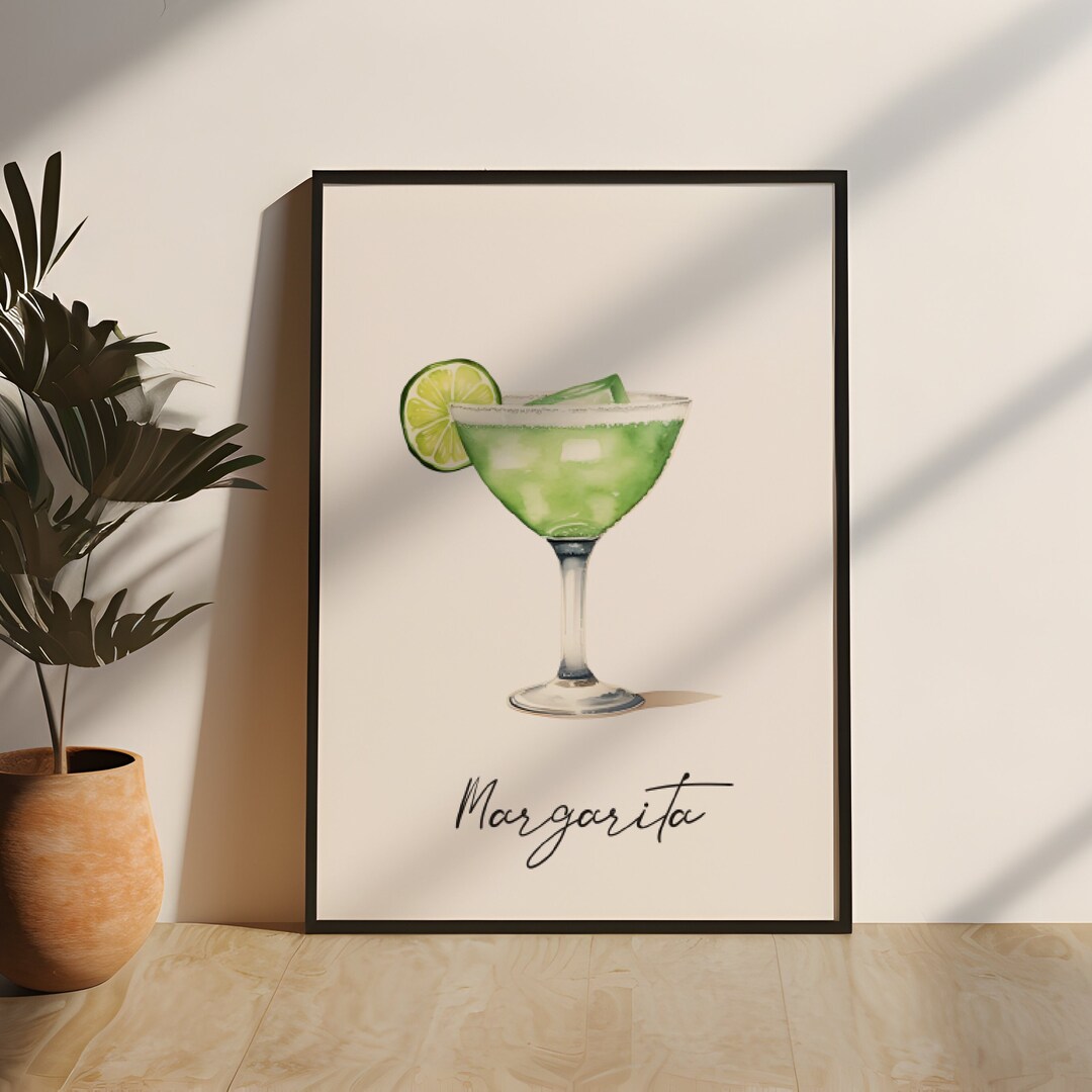 Bar Cart Wall Art | Margarita - Printable Minimalist Cocktail Wall Art ...