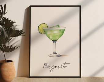 Bar Cart Wall Art | Margarita - Printable Minimalist Cocktail Wall Art | Digital - Printable Art Prints
