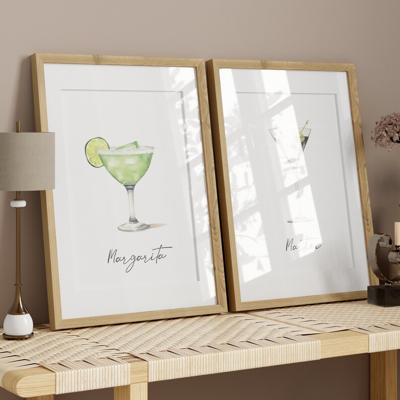 Bar Cart Wall Art Margarita Printable Minimalist Cocktail Wall Art