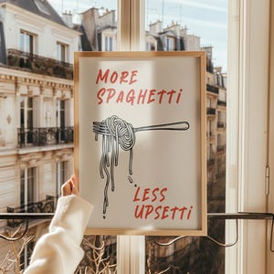 Spaghetti Fork, More Spaghetti Less Upsetti, Retro Wall Art, Pasta Lover, Italian Kitchen Art, Cute Spaghetti Poster, Printable Wall Art