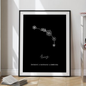 Aries Constellation Floral Wall Art | Digital - Printable Wall Art