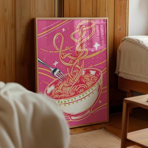 Trendy Food Poster, More Spaghetti Less Upsetti Cosmic Wall Art, Hot Pink Italian Print, Pasta Lover, Cute Spaghetti Art, Printable Wall Art