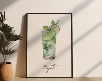 Bar Cart Wall Art | Mojito - Printable Minimalist Cocktail Wall Art | Digital - Printable Art Prints