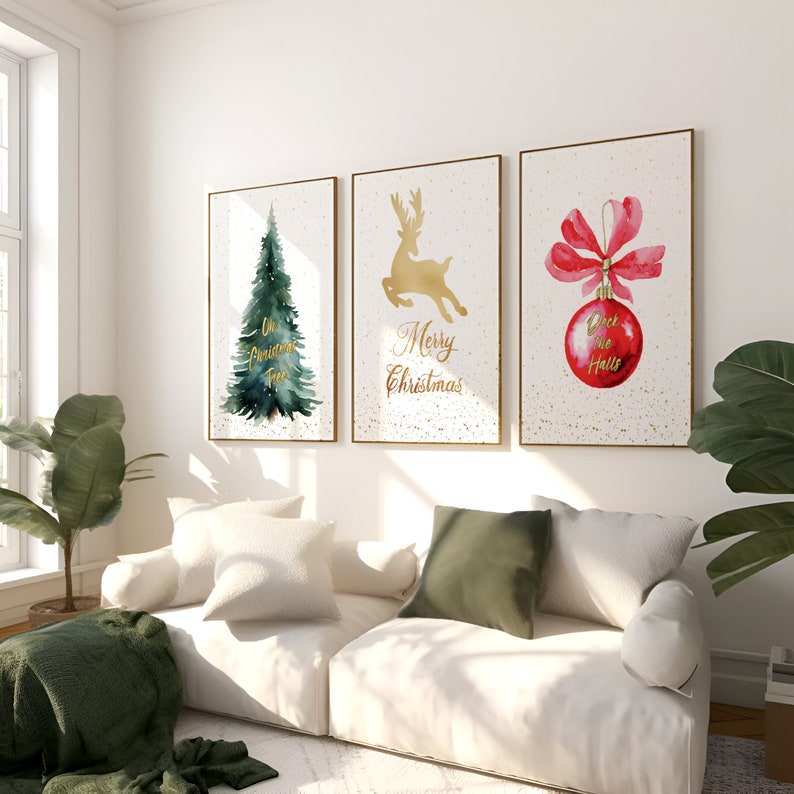 Christmas Wall Art Gold Reindeer With Merry Christmas Glitter Printable Wall Art Christmas Wall