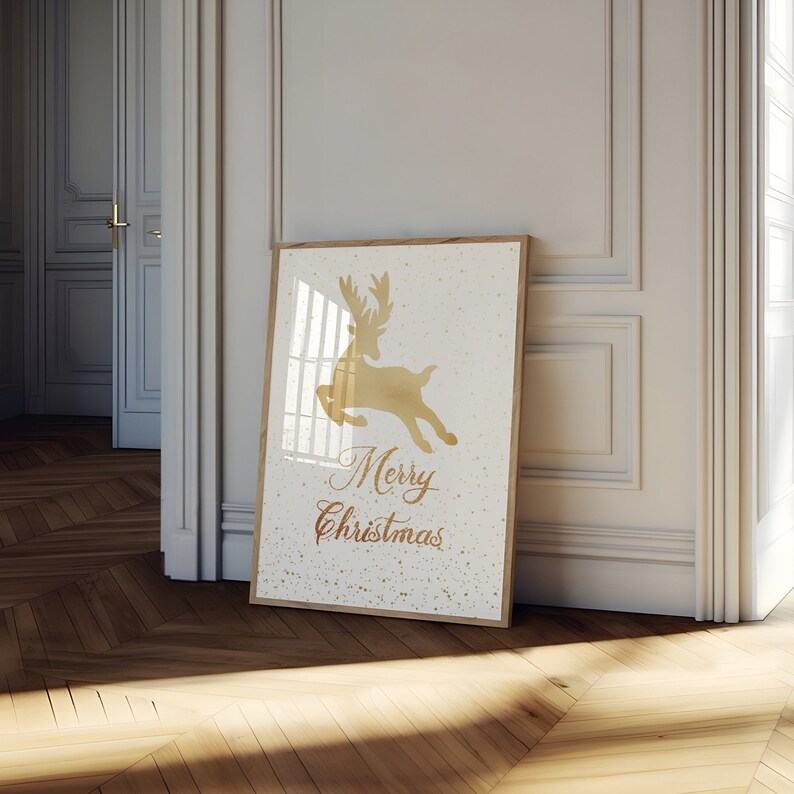 Christmas Wall Art Gold Reindeer With Merry Christmas Glitter Printable Wall Art Christmas Wall