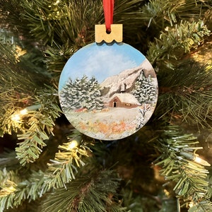 Hand Painted Woodland Cabin Original Southwest Christmas Tree Ornaments