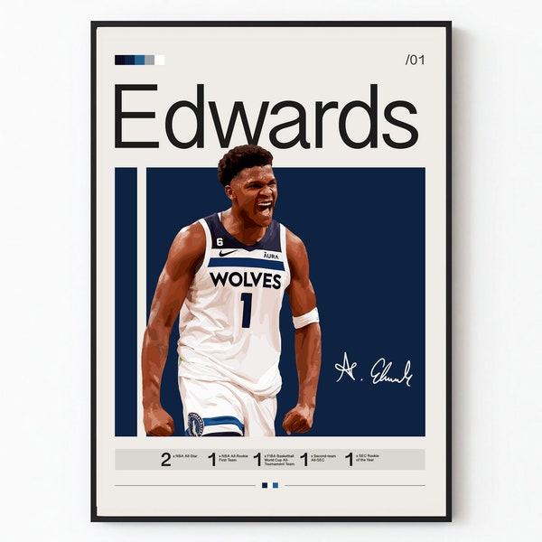 Anthony Edwards Poster, Minnesota Timberwolves, NBA Poster Art Print, Basketball, Vintage Sports Poster, Sports Art, Sports Wall Art