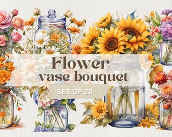 Watercolor Flower Vase Bouquet Png, Flower Vase ClipArt