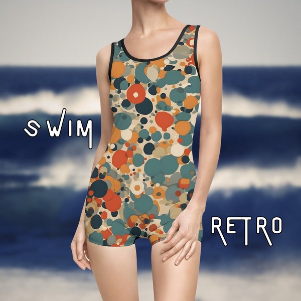 Boho Polka Dot Swimsuit, Women's Vintage Swimsuit, Retro Bathing Suit, Swimwear, 1960's Fashion, Mod-Nouveau, 1960s Vintage, Swimming