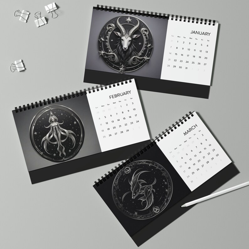 Zodiac 2024 Desk Calendar, Astrology Theme, Office Decor, Monthly