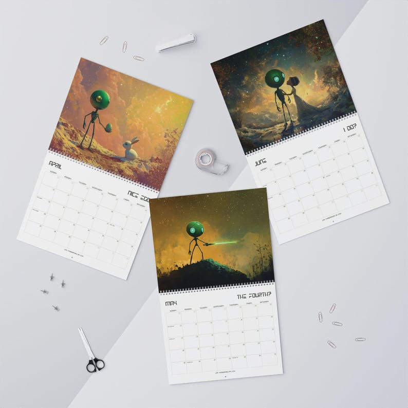 MARTIAN Wall Calendar Space Alien Planner Little Green Men Whimsical