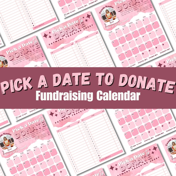 Fundraising Calendar Pick a date to donate Cheer Fundraiser Editable Calendar Fundraiser Template Pay the Day Printable Calendar