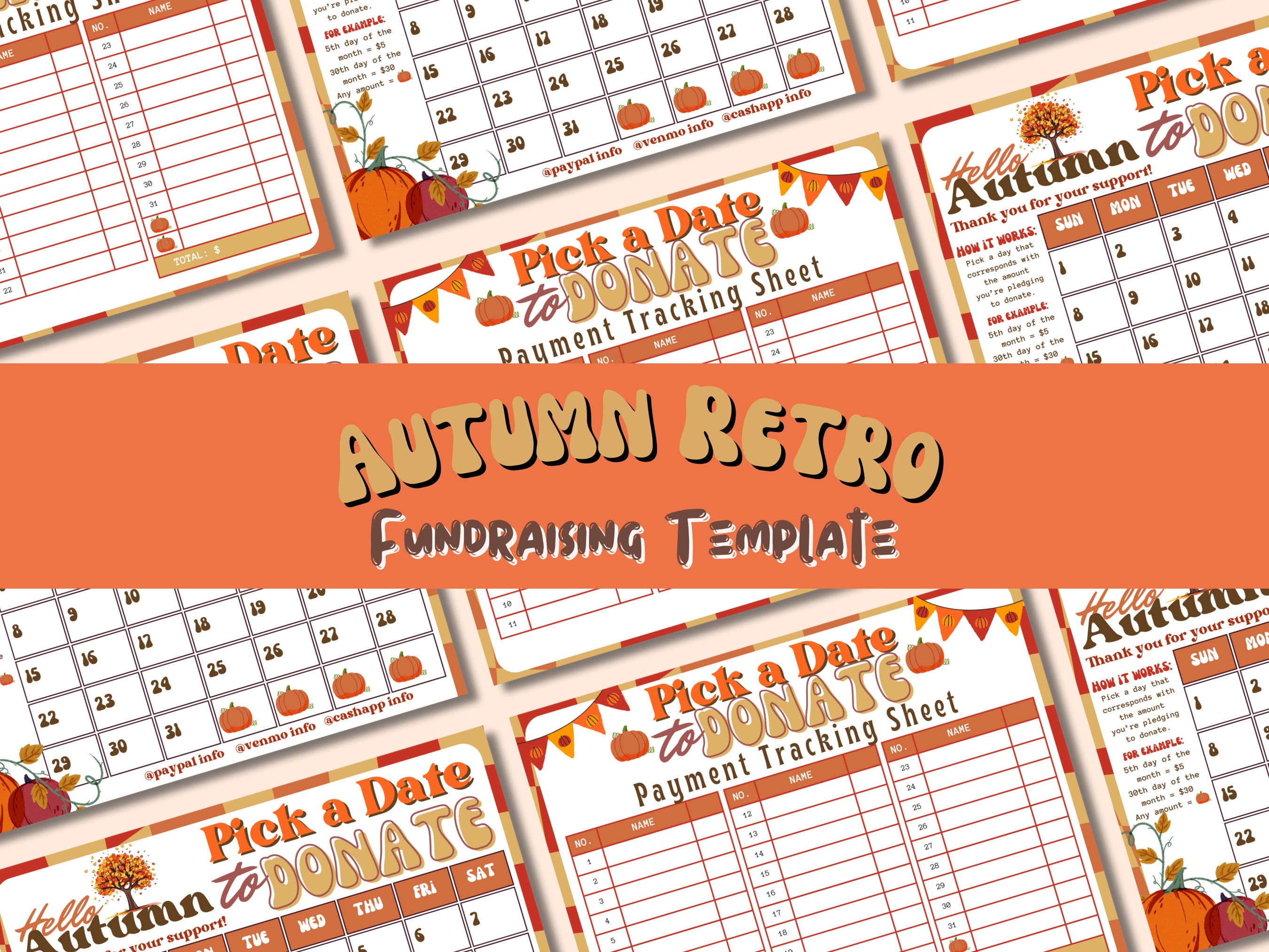 Retro Autumn Calendar Fundraiser Template: Editable Canva Flyer