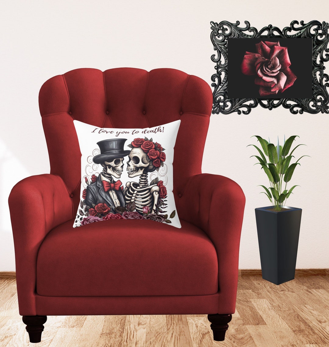 Throw Pillow, Gothic Couch Pillow, Skeleton Couple Couch Pillow ...
