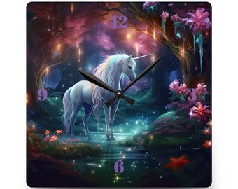 Horloge murale licorne, décoration murale licorne, horloge licorne, décor fantastique licorne, horloge murale acrylique licorne, décoration murale fantastique, décor licorne