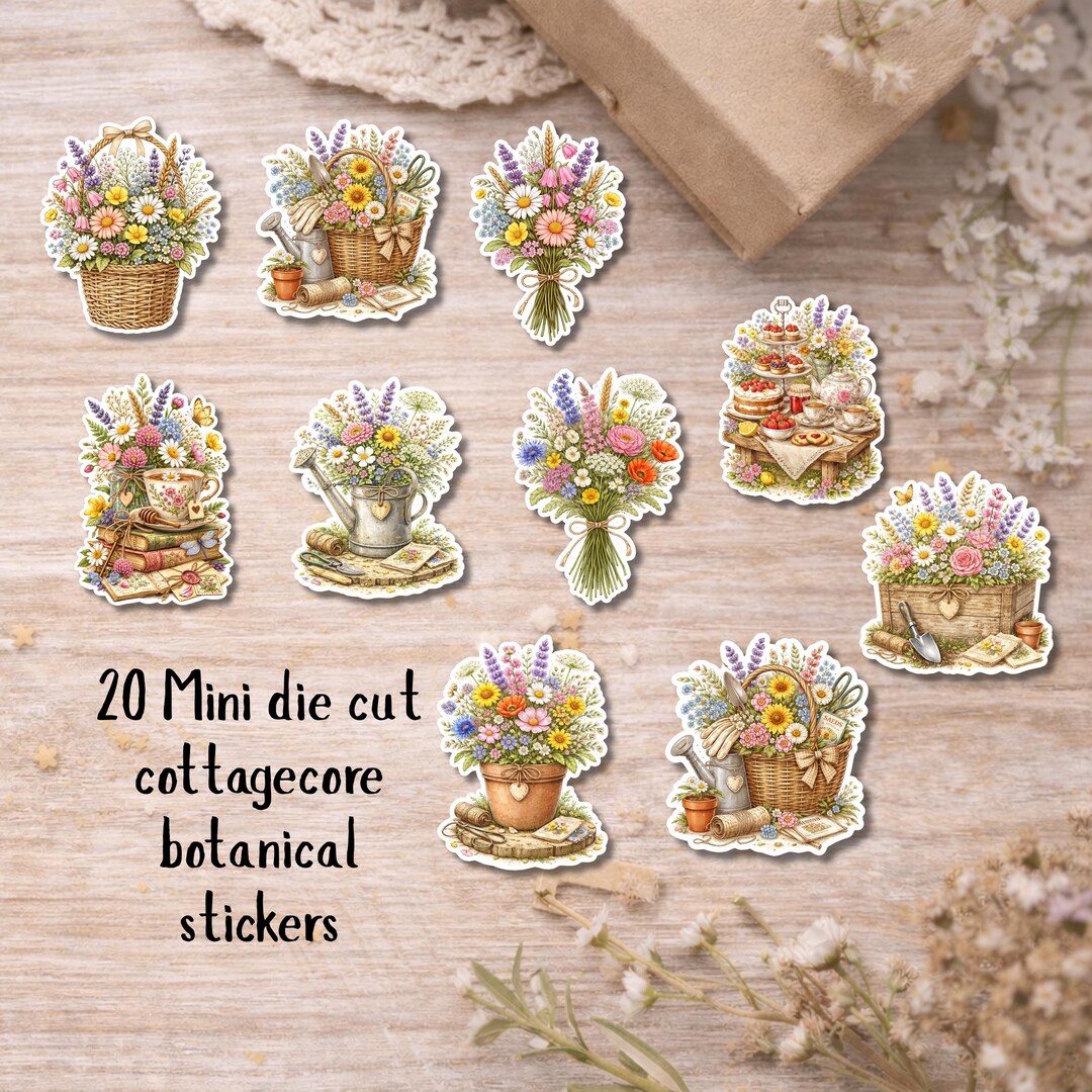 Mini Cottagecore Floral Stickers, Set of 20 Die Cut Flower Stickers ...