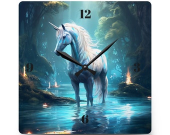 Reloj de pared de unicornio, decoración de pared de unicornio, reloj de unicornio, decoración de fantasía de unicornio, reloj de pared acrílico de unicornio, decoración de pared de fantasía, decoración de unicornio