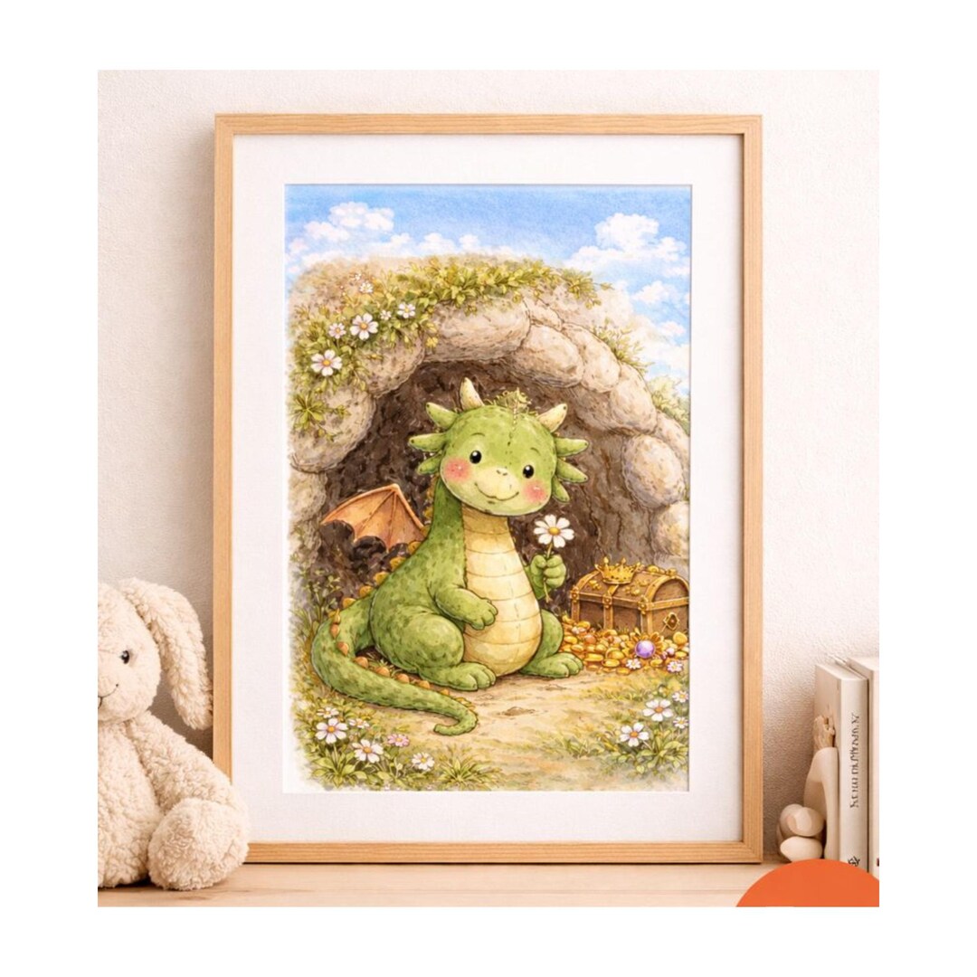 Cozy Whimsical Nursery Wall Art Set | Storybook Dragon Knight Princess ...