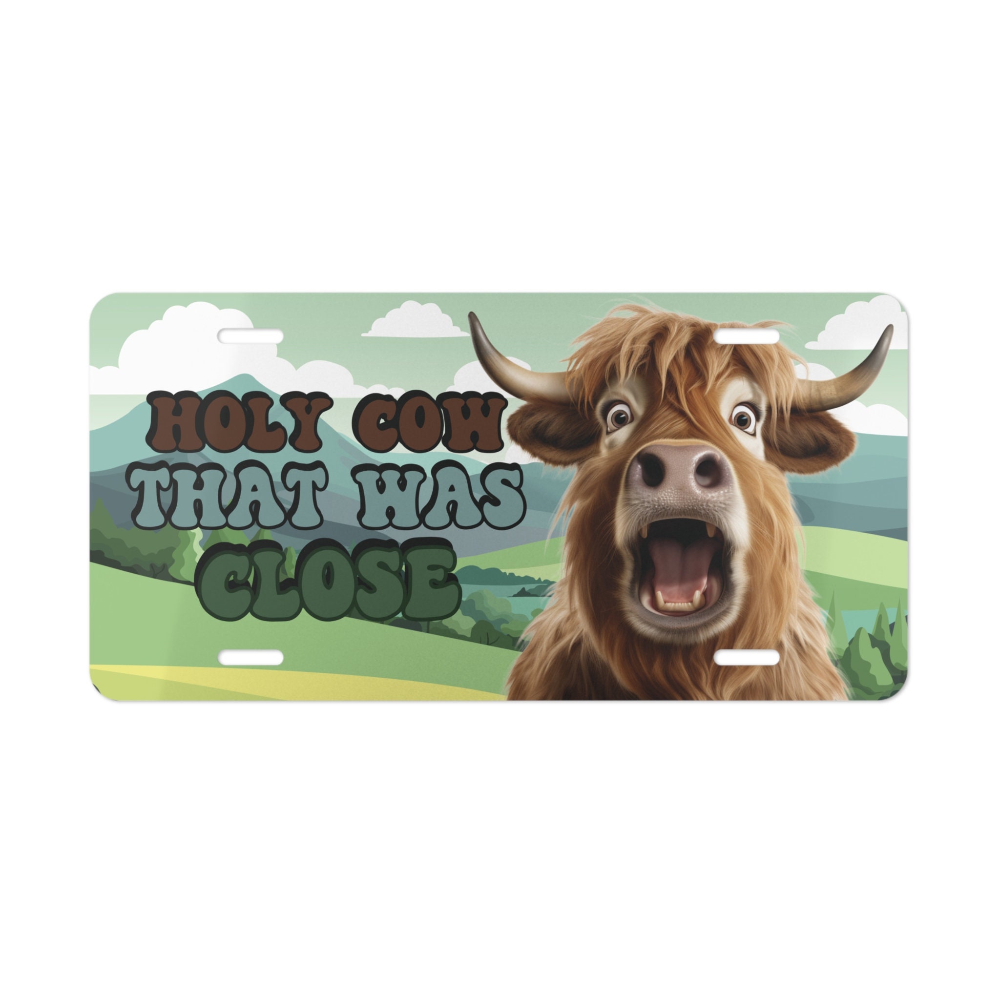 Cow vanity plate, funny cow vanity plate, surprised cow license plate, Holy Cow license plate, cow car accessories, cow car decor