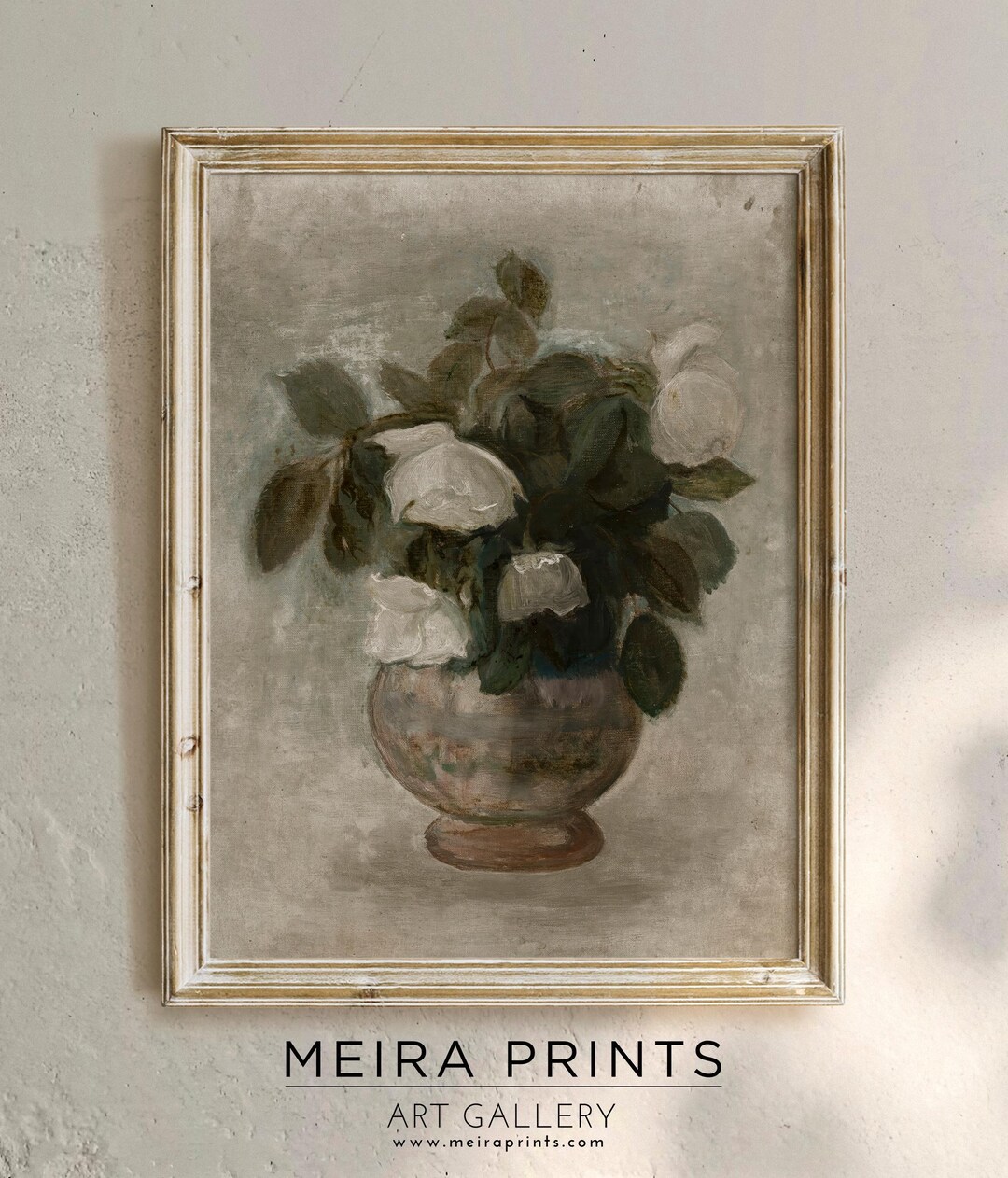 Vintage Neutral Beige Floral Bouquet Wall Art Print, Still Life White ...