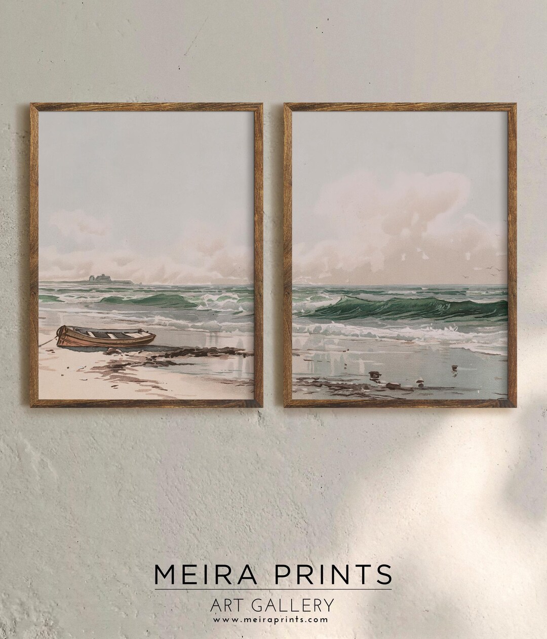 Vintage Seascape Printable Gallery Wall Art Set of 2, Neutral Muted ...
