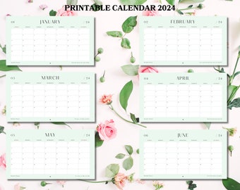 2024 Printable Calendar-Pastel Green and White Minimalist Clean