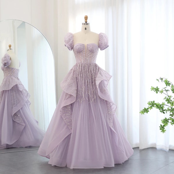 Robe de bal bustier jupe asymétrique violet clair/ Robe bal de promo/ Robe shooting/ Robe anniversaire/Robe Princesse/ Robe Quinceanera