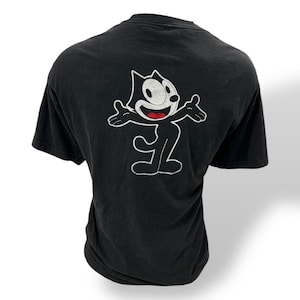 Vintage Felix the Cat T-Shirt 2XL – Black Cartoon Graphic Tee, Front & Back Print, 90s Style Animation Shirt
