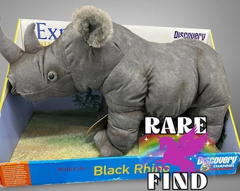 Vintage 1999 Discovery Channel Black Rhinoceros Plush Toy New in Box RARE