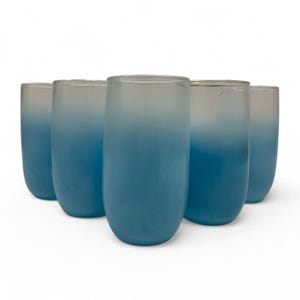 Mid Century 1960s Blendo Blue Frosted Drinking Glasses Vintage--Set of 5