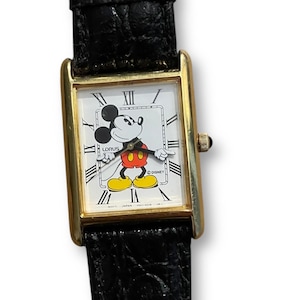 Vintage Musse Pigg Lorus-klocka guldfärgad rektangulär Disney-armbandsur