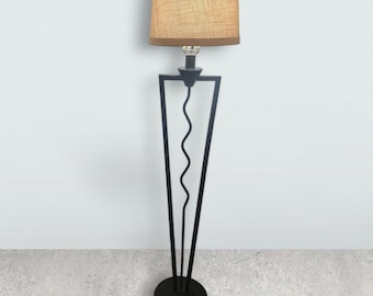 True Vintage 1980s/1990s Post Modern Iron Geometric Squiggle Floor Lamp- Black Retro Unique Abstract