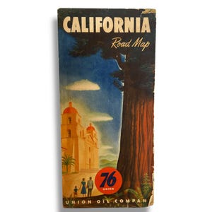 1950 California Road Map & Census Booklet – Union 76 Gas Station – Bold Mid Century Graphics