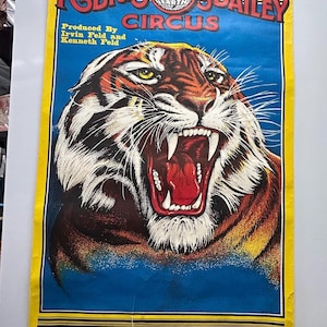 Póster gigante original de más de 1,80 m del circo Ringling Bros./Barnum & Bailey de 1989, Tigre, década de 1980