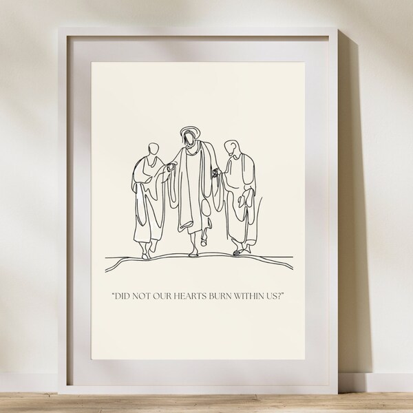 ROAD TO EMMAUS - Jesus & Disciples Art, Resurrection Moment, Boho Minimalist Line Draw, Modern Gospel Decor