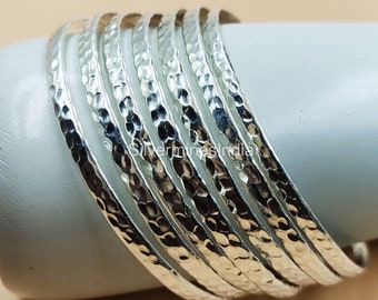 Braccialetti impilabili in argento sterling martellato - Set di 7