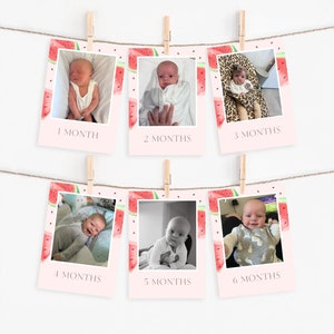 Editable One In A Melon First Birthday Photo Banner Template, Baby's 1st Year Monthly Milestone Cards, Printable Watermelon Photo Garland