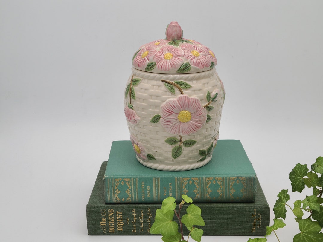 Vintage Desert Rose Cookie Jar Pink Cream and Green Etsy