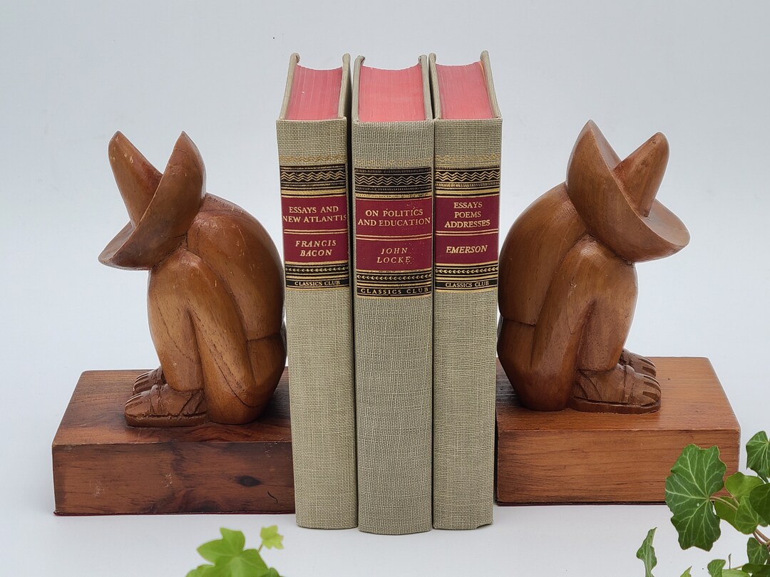 Vintage Wood Bookends Mexico Artist Signed D. Pedraza Hand Carved Etsy