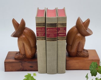 Vintage Wood Bookends Mexico Artist Signed D. Pedraza Hand Carved