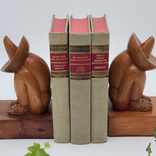 Vintage Wood Bookends Mexico Artist Signed D. Pedraza Hand Carved