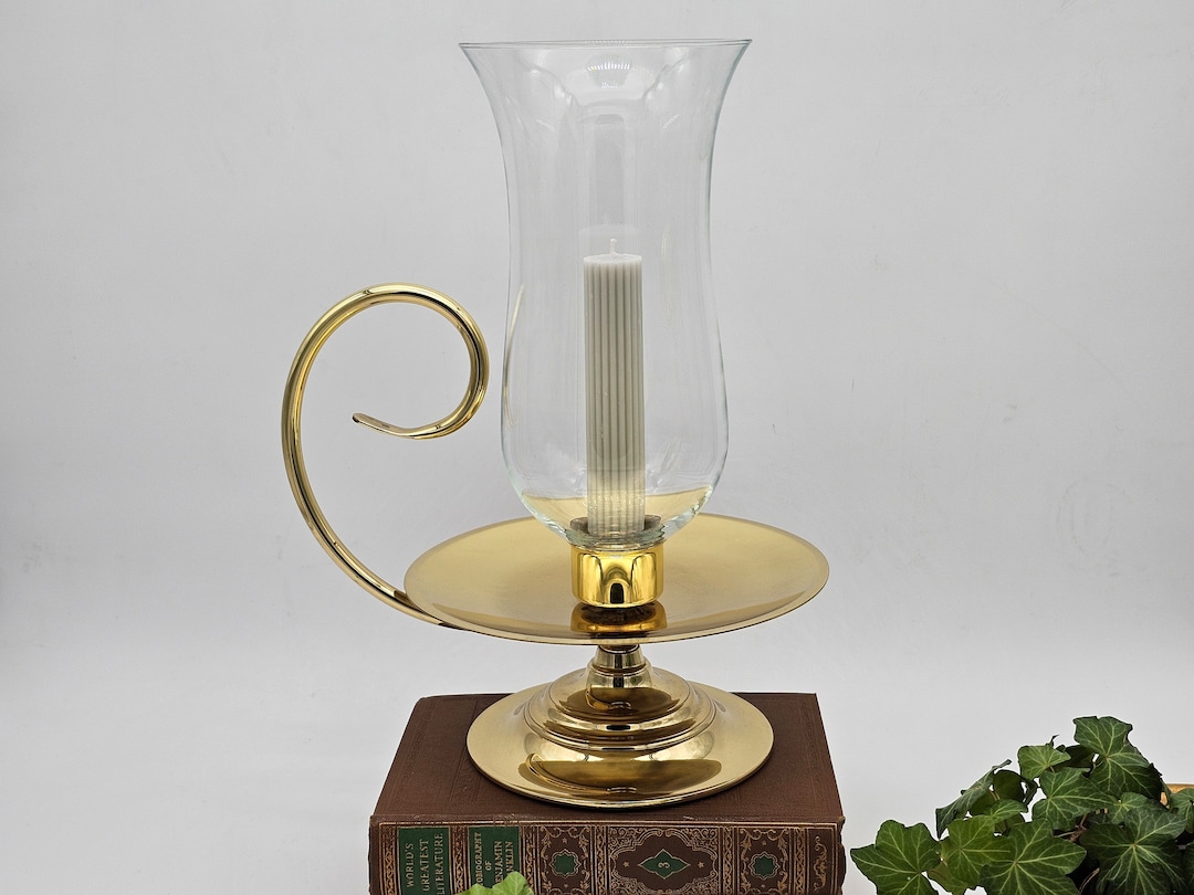 Vintage Baldwin Brass Candlestick Holder With Hurricane Shade Etsy