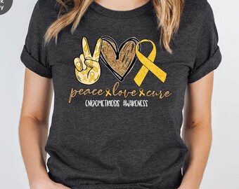 Maglietta per la sensibilizzazione sull'endometriosi, maglietta Peace Love Cure, regalo per l'endometriosi, maglietta di supporto per l'endometriosi, regalo per l'endometriosi
