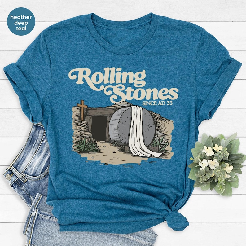 Rolling Stones Shirt, Christian Shirt, Trendy Easter Clothing, Jesus Christ Shirt, Gift For Christian, Faith-Based Graphic Tee, Gift For Her image 1