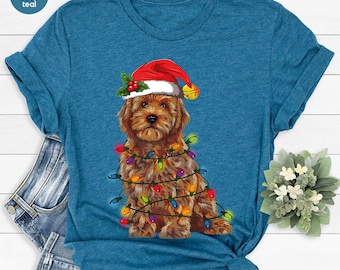 Goldendoodle Weihnachtsshirts, Hund Weihnachten Sweatshirt, Doodle Shirt, Weihnachten Hunde Shirt, Hunde Liebhaber Weihnachtsgeschenk, Nikolausmütze Doodle
