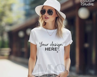 Bella Canvas 3001 Mockup, Bella Canvas Shirt ,Womens Tee Mockup, White T-Shirt Mockup,Lifestyle Mockup