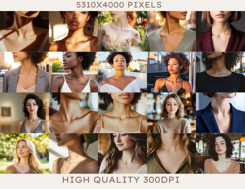 Pu&ograve; includere: Un collage di immagini che ritraggono diverse donne con acconciature e abiti diversi. Le immagini sono disposte in una griglia e presentano una variet&agrave; di sfondi, tra cui la natura, ambienti urbani e spazi interni.