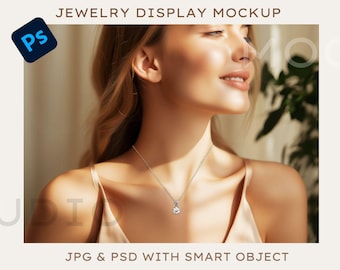 Necklace Model Mockup PSD File with Smart Object , Professional Jewelry Display Background for Product Presentation