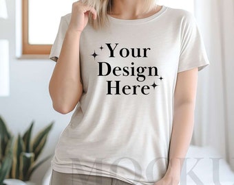 Bella Canvas 3001 Mockup, Bella Canvas Shirt ,White T-Shirt Mockup,White Color,Womens Tee Mockup,White T-shirt mockup,Model Shirt Mockup